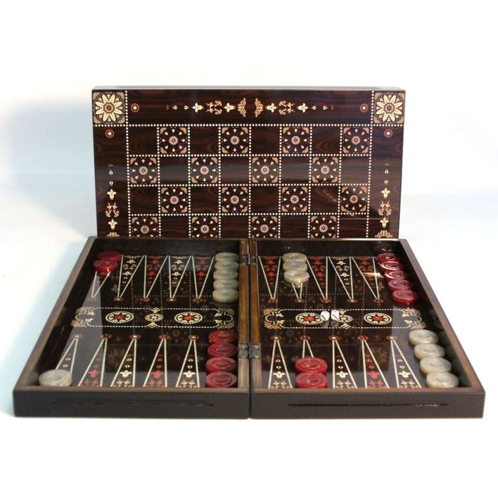 Backgammon Set: 19" Flowered Decoupage - WiredVillage GamesBackgammon