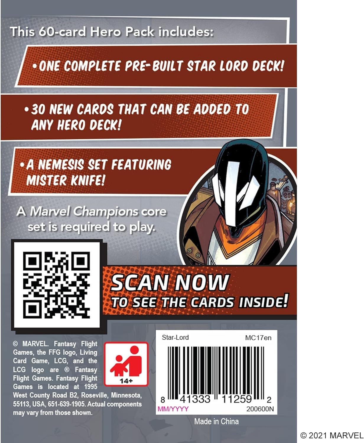Marvel Champions The Card Game Star - Lord Hero Pack - WiredVillage Games - Fantasy Flight Games