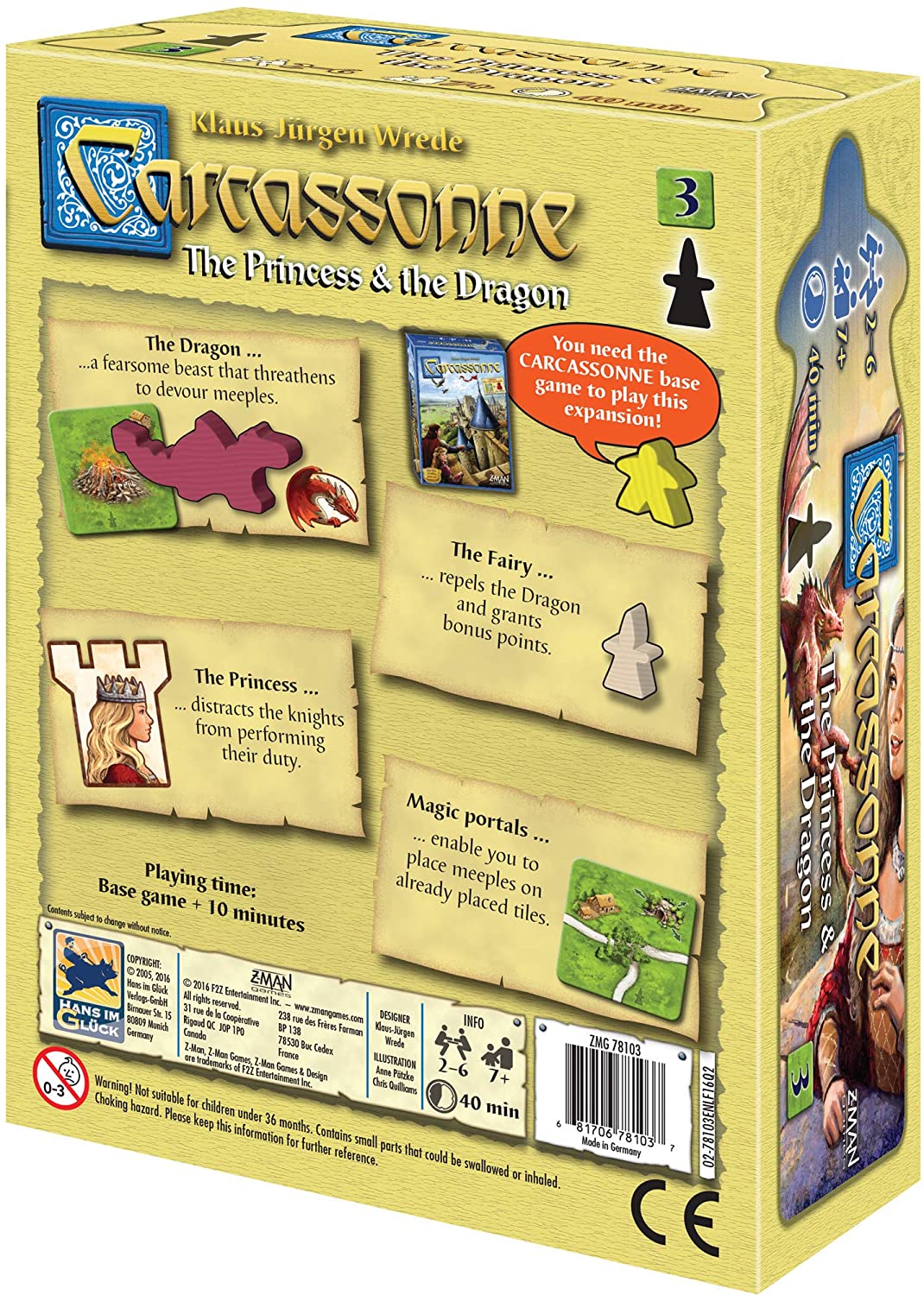 Carcassonne EXPANSION 3 : The Princess & The Dragon Board Game - WiredVillage Games - Z - Man Games