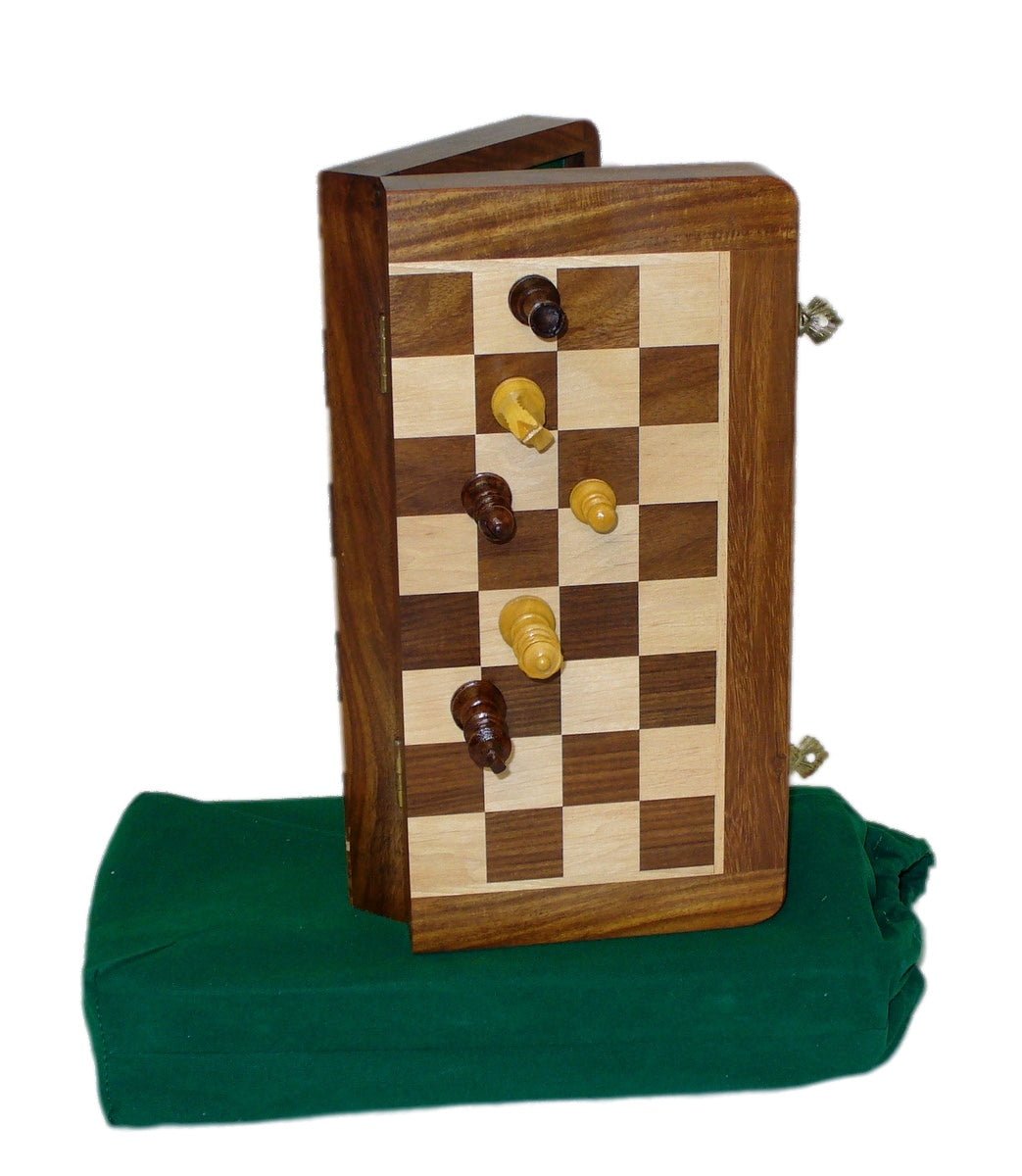 CHESS: 10" SHEESHAM MAGNETIC FOLDING W/ POUCH - WiredVillage Games - Wiredvillage Games