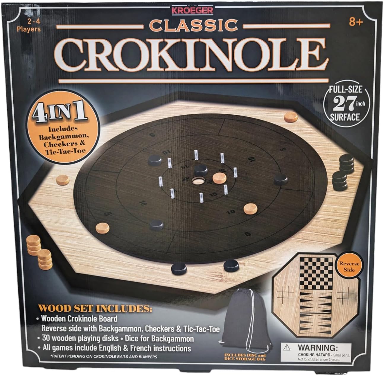 Crokinole 4 in 1 Deluxe Wooden Board Game Set - WiredVillage Games - Kroeger