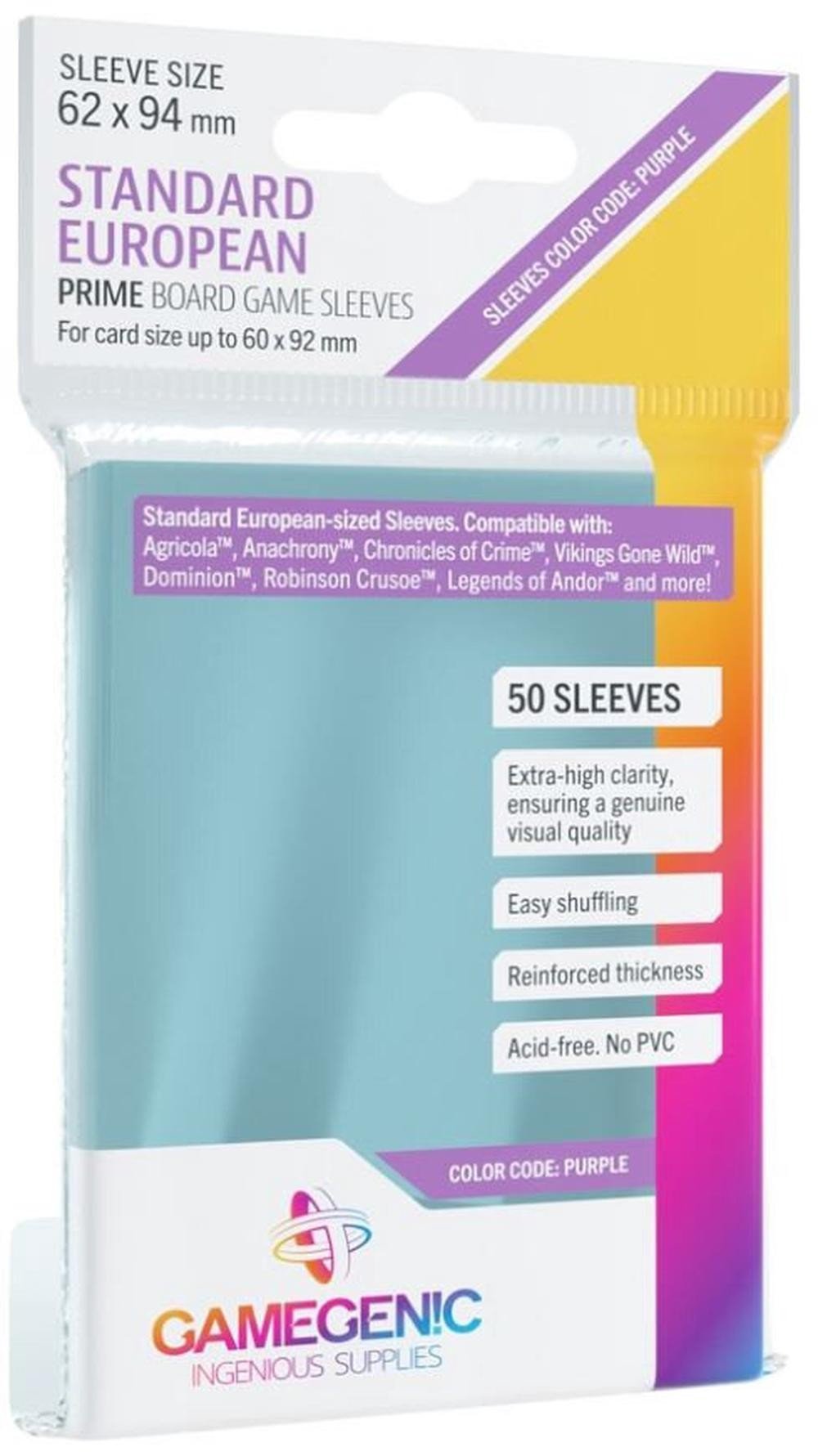 Gamegenic Prime Board Game Sleeves 50ct Standard European - WiredVillage Games - Gamegenic