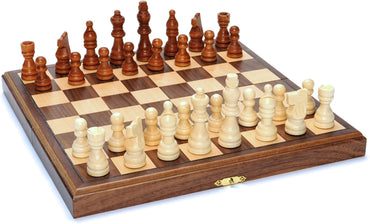 CHESS SET, FOLDING WOOD 11.5" WALNUT BOARD