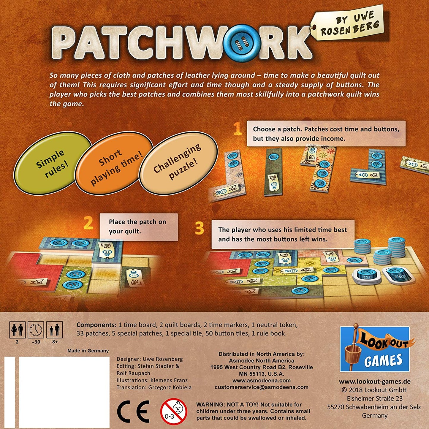 Patchwork Board Game (Brown) - WiredVillage GamesLookout Games